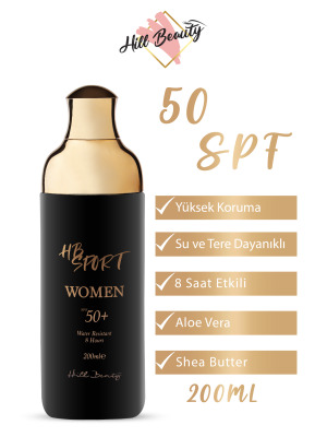 Hill Beauty 8 Saat Suya Ve Tere Dayanıklı Aleo Vera Özlü 50 Spf (YÜKSEK KORUMA) Vücut Güneş Kremi Women 200ml